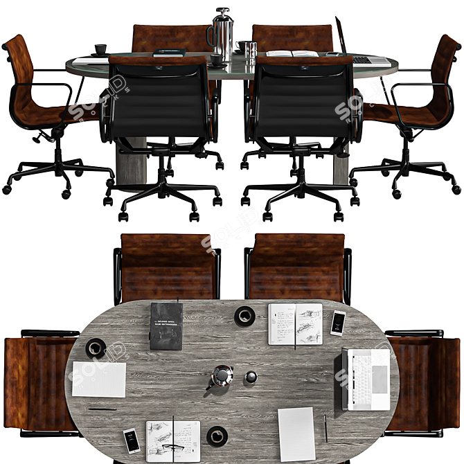 Elegant Oval Conference Table 3D model image 3