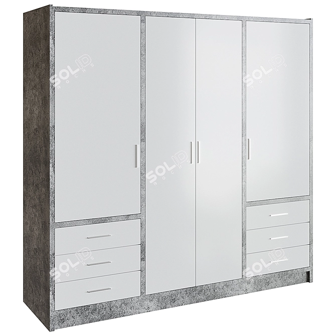 Modern Shoaf 4 Door Wardrobe 3D model image 2