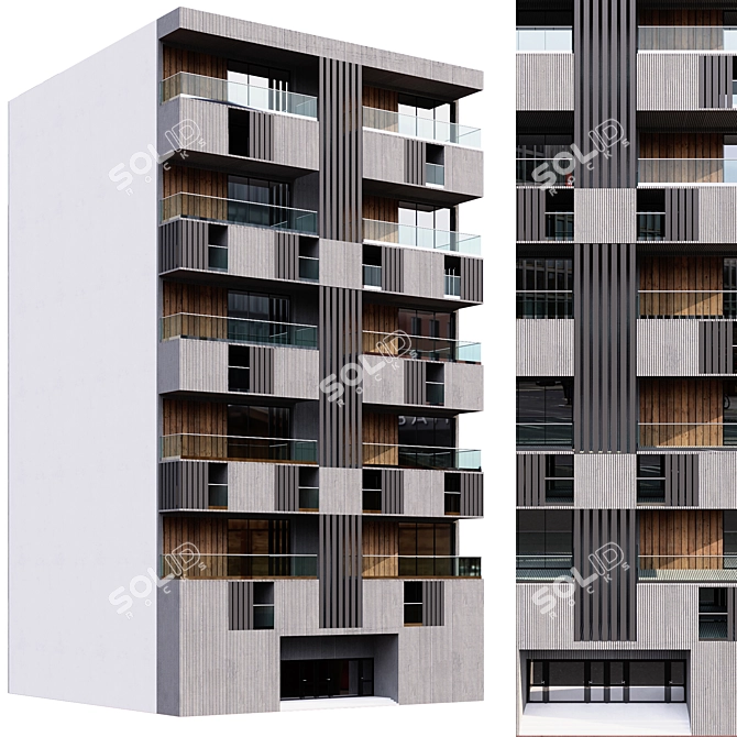 Elegant Residential Building with Detailed Facade 3D model image 1