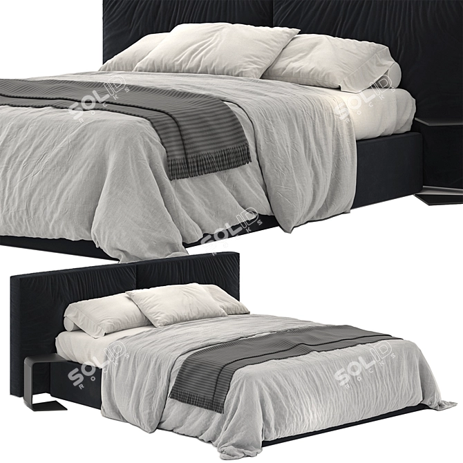 DITRE Flann Black Bed - Sleek and Stylish 3D model image 1