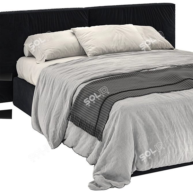 DITRE Flann Black Bed - Sleek and Stylish 3D model image 2