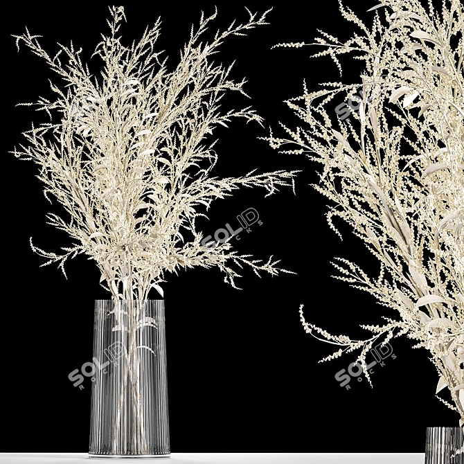 Elegant White Dry Flower Bouquet 3D model image 1