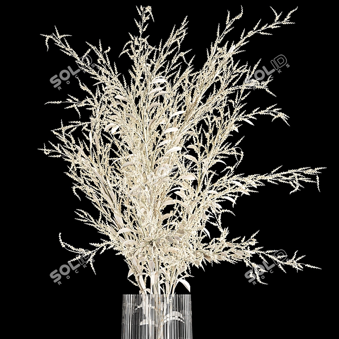 Elegant White Dry Flower Bouquet 3D model image 2