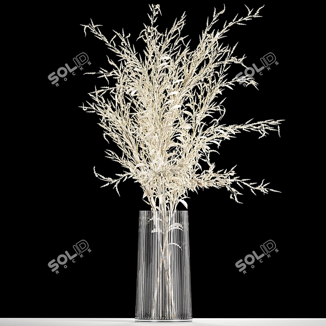 Elegant White Dry Flower Bouquet 3D model image 5