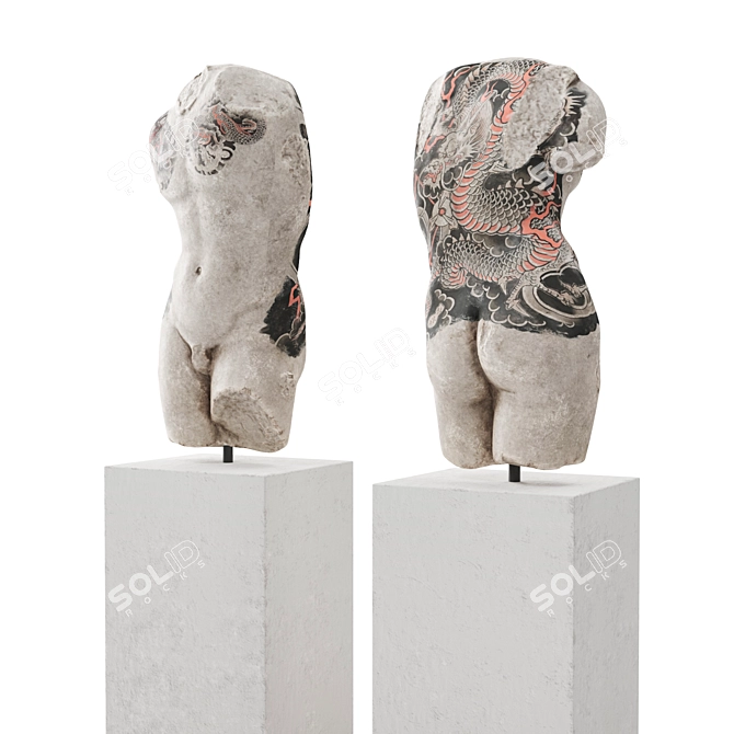 Classic Tattooed Man Torso with Pedestal 3D model image 4