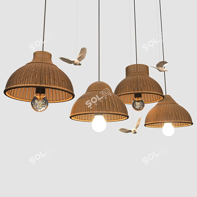 Rattan Pendant Lamp with Bird Accents 3D model image 5