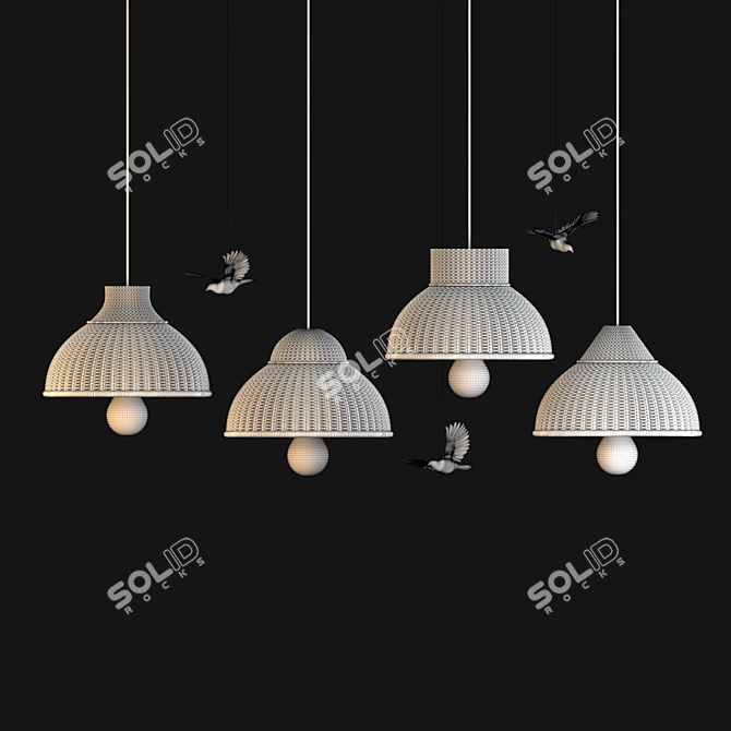 Rattan Pendant Lamp with Bird Accents 3D model image 9