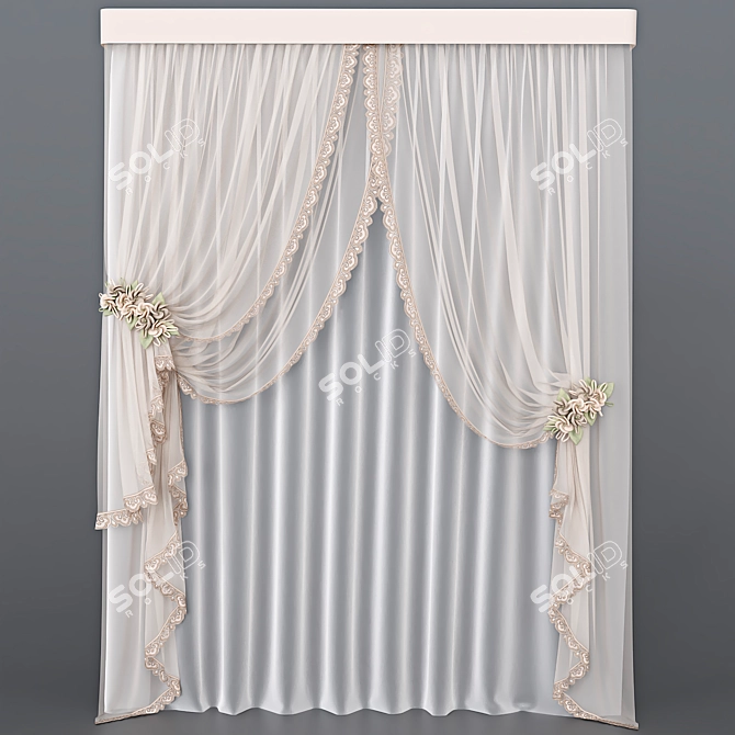 Elegant Lace Sheer Curtain 3D model image 1