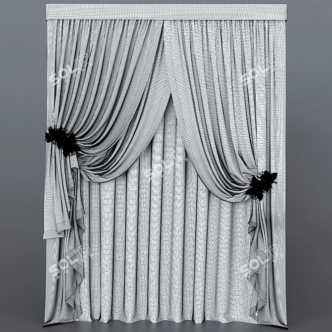 Elegant Lace Sheer Curtain 3D model image 3