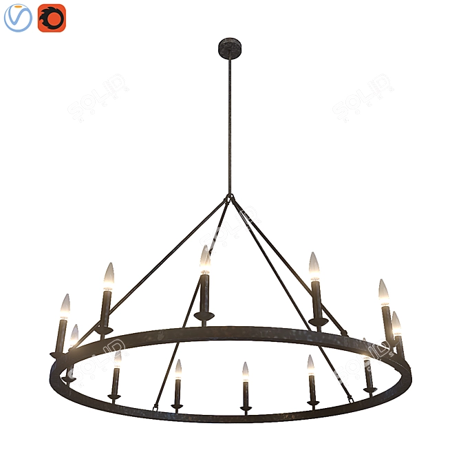 Elegant Iron Round Chandelier 3D model image 1