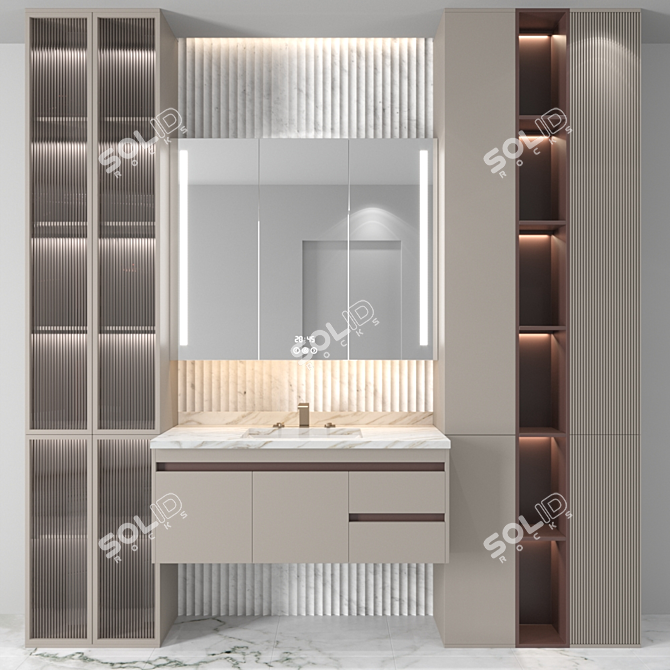 Elegant Bathroom Set: Sink, Mirror, Wardrobe 3D model image 1