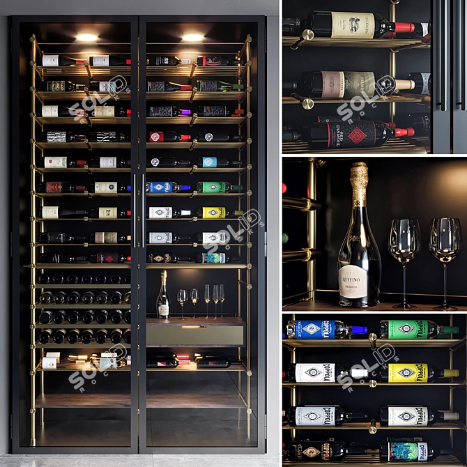  Rustic Wine Shelf Storage Rack 3D model image 1