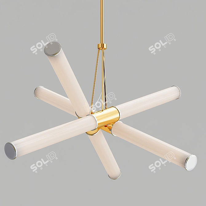 Golden Crossed Cylinder LED Chandelier 3D model image 2