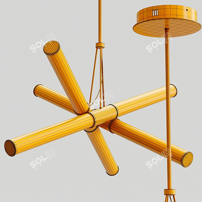 Golden Crossed Cylinder LED Chandelier 3D model image 3