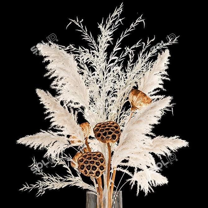 Elegant White Dry Flower Bouquet 3D model image 2