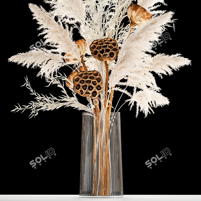 Elegant White Dry Flower Bouquet 3D model image 4