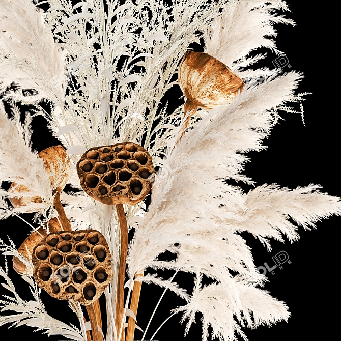 Elegant White Dry Flower Bouquet 3D model image 5