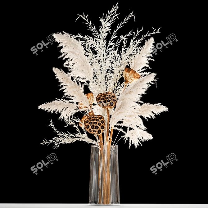 Elegant White Dry Flower Bouquet 3D model image 6