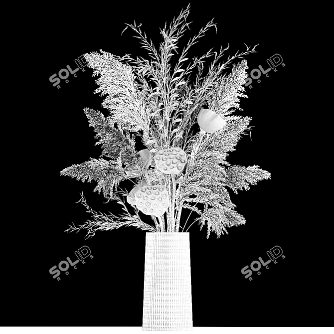 Elegant White Dry Flower Bouquet 3D model image 7