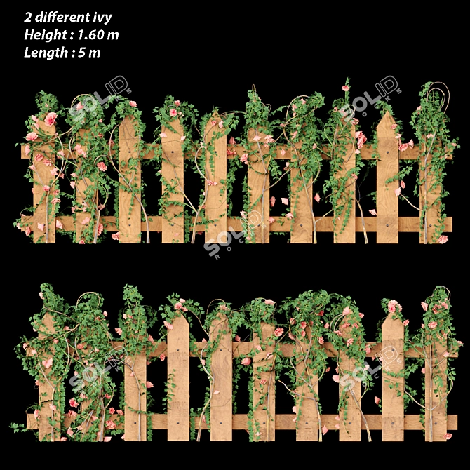 Elegant Ivy Wood Fence: Vol 25 3D model image 1