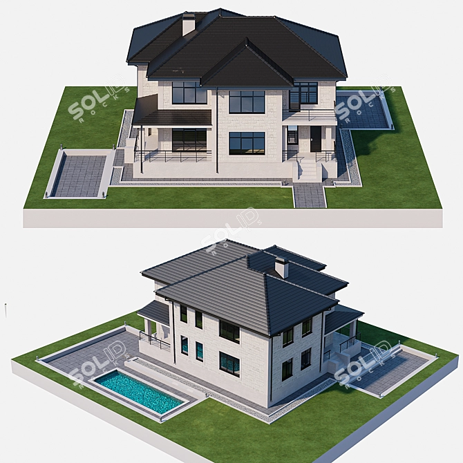 Elegant Poolside Villa 3D model image 2