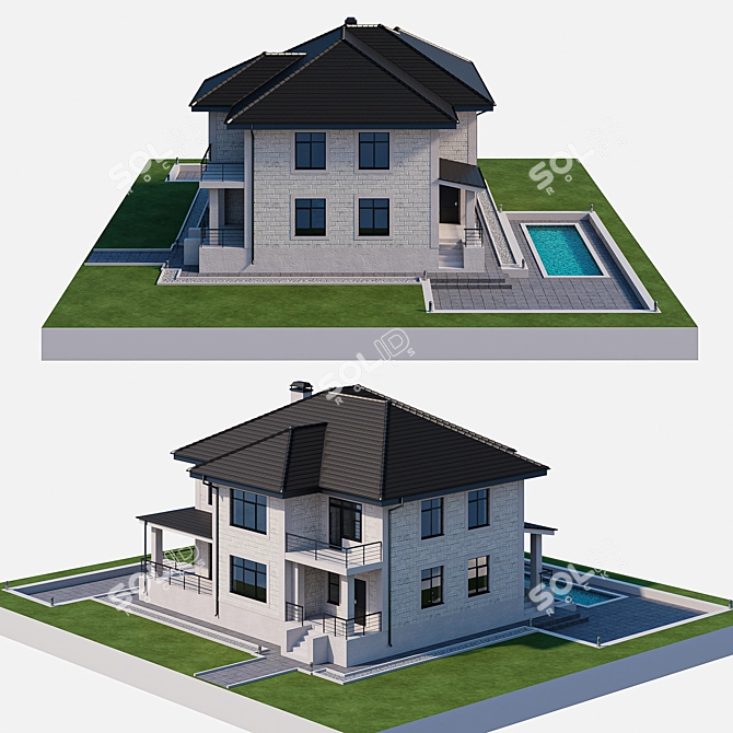 Elegant Poolside Villa 3D model image 3