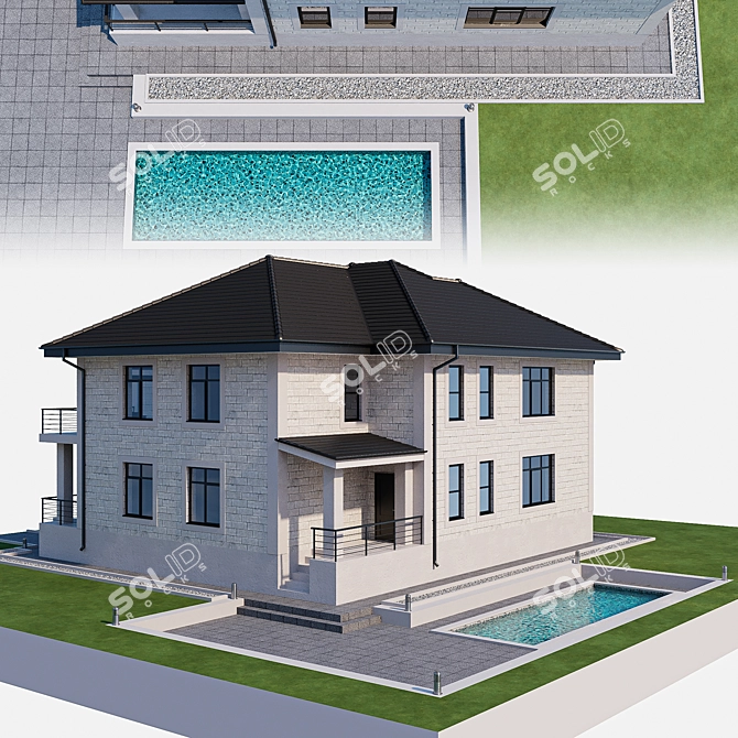 Elegant Poolside Villa 3D model image 4