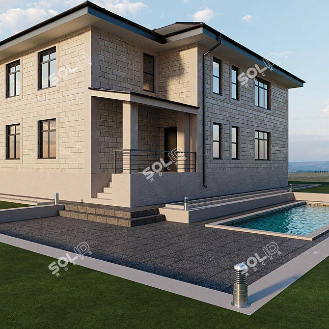 Elegant Poolside Villa 3D model image 6