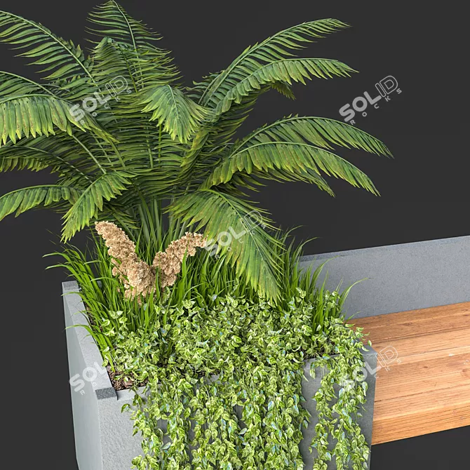 Urban Oasis: Bench with Plant 3D model image 2