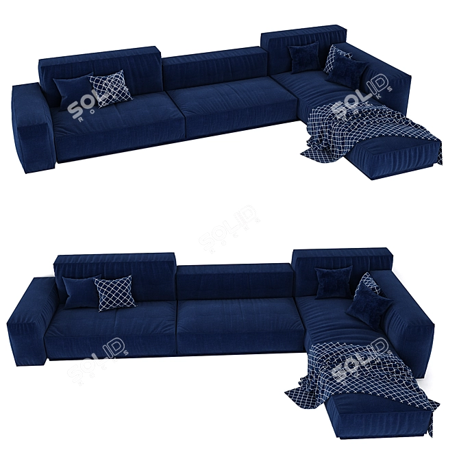 Luxury Navy Velvet Sofa 3D model image 1