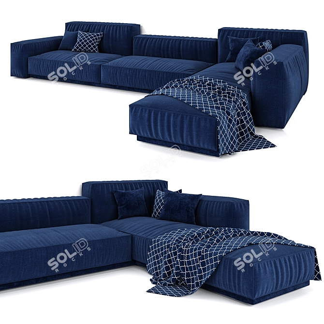 Luxury Navy Velvet Sofa 3D model image 2