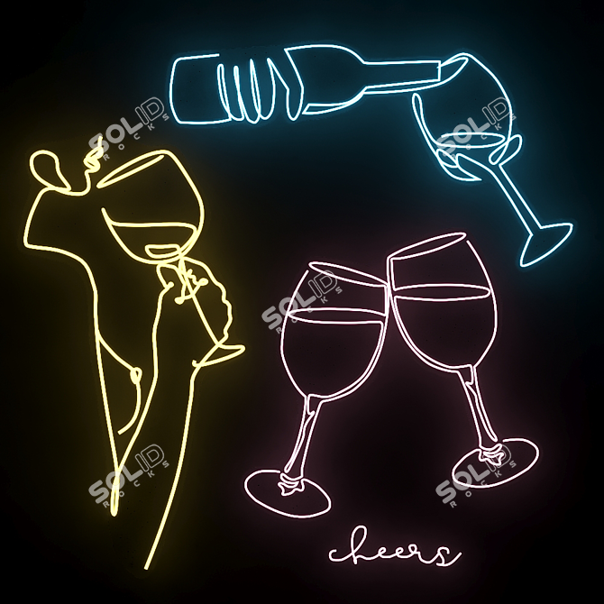 Neon Wine Girl Sign Kit 3D model image 1