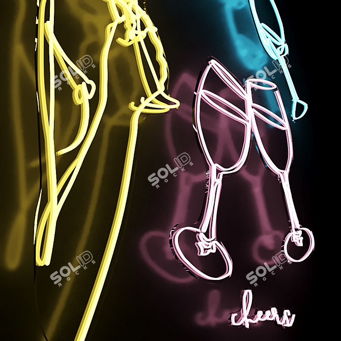 Neon Wine Girl Sign Kit 3D model image 2