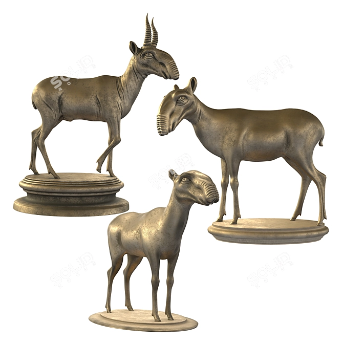 Graceful Saiga Sculptures 3D model image 1