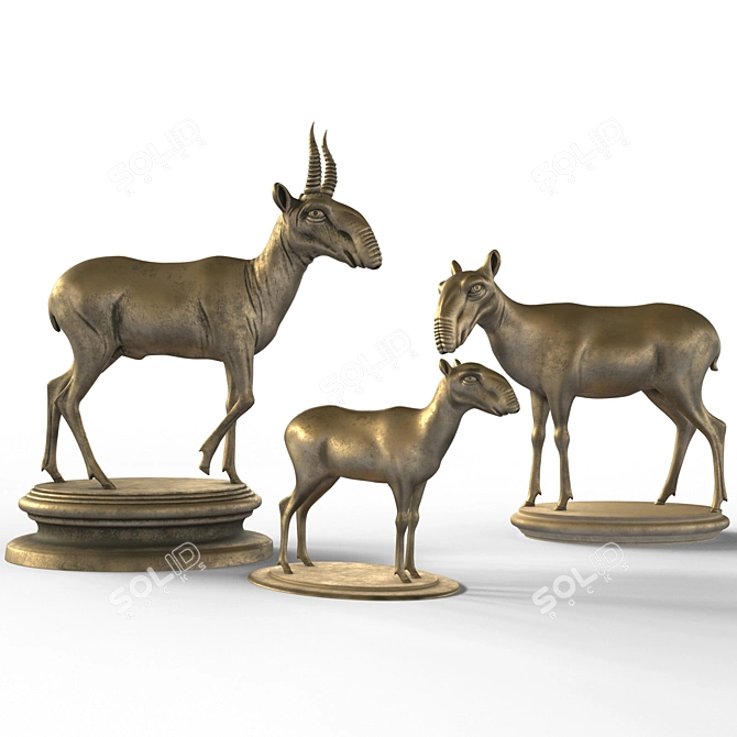 Graceful Saiga Sculptures 3D model image 2