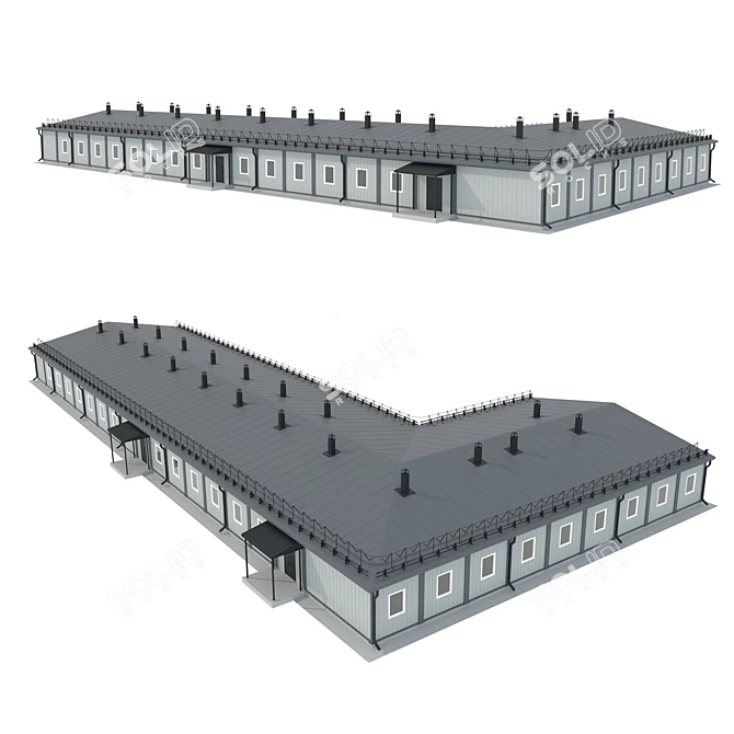 Modular Dormitory: Fast-Construction G-Shaped Design 3D model image 1