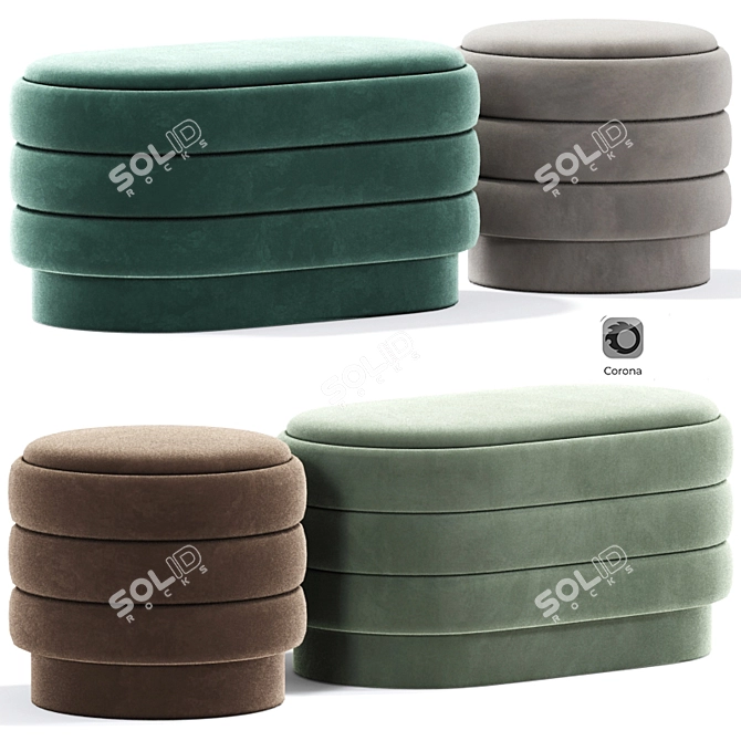 Sofia Ribbed Ottoman Pouf 3D model image 1