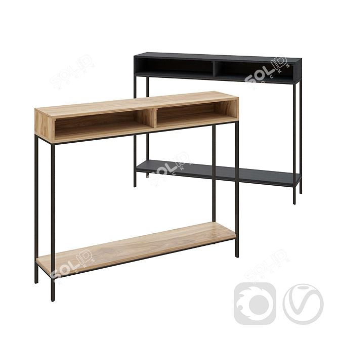 Rustic Industrial Wood & Metal Console 3D model image 1