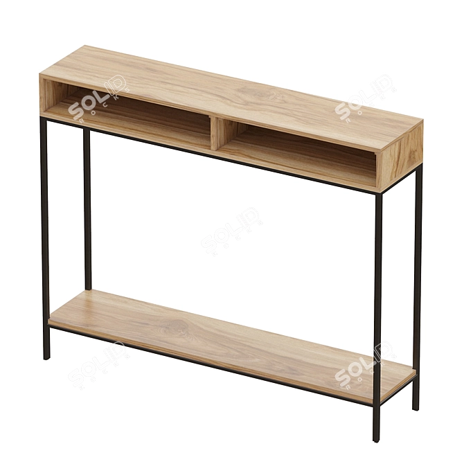 Rustic Industrial Wood & Metal Console 3D model image 2