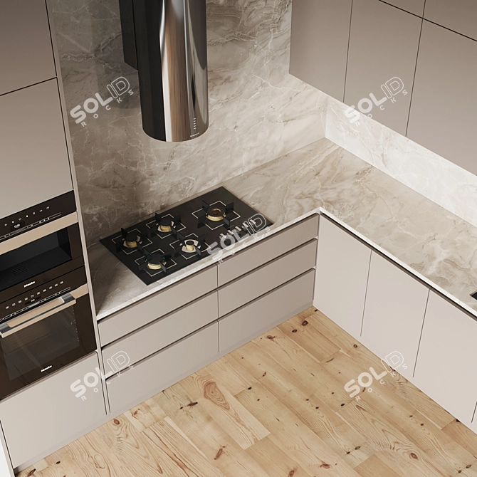 Modern Kitchen 0112: Gas Hob, Oven, Coffee Machine 3D model image 3