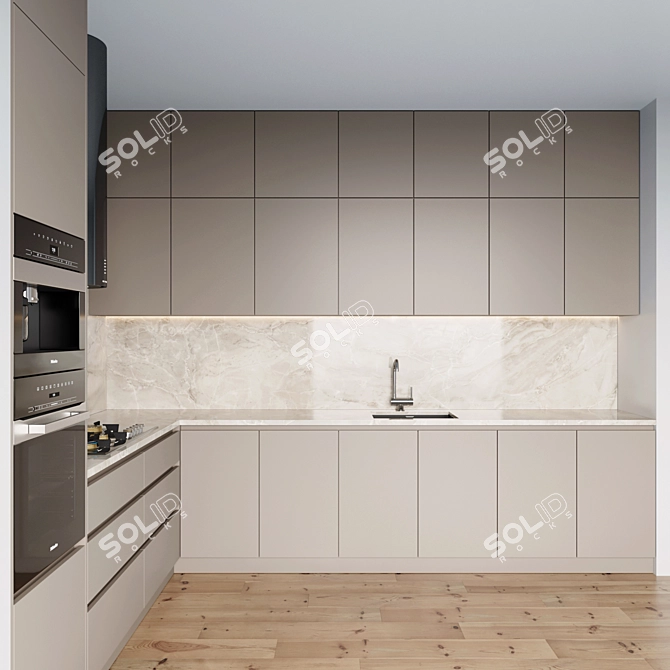 Modern Kitchen 0112: Gas Hob, Oven, Coffee Machine 3D model image 4