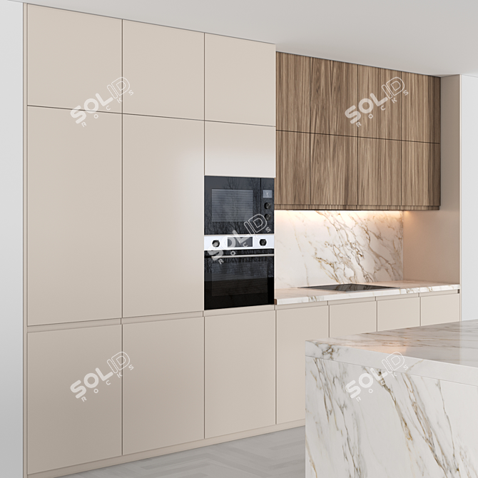 Modern Island Kitchen: High-Quality, Editable Modules 3D model image 2