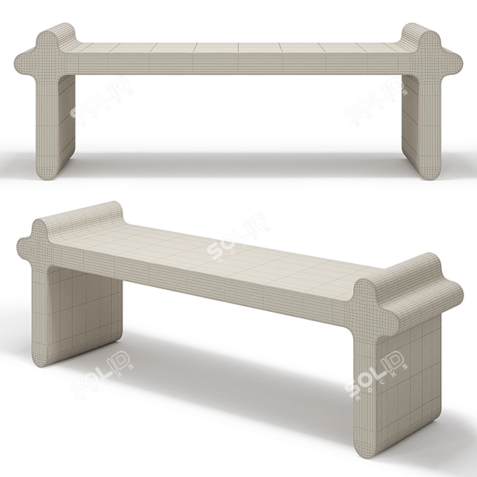 Italian Designer Brown Leather Bench 3D model image 13