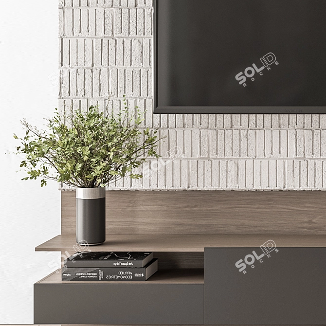 Modern Concrete and Wood TV Wall 3D model image 3