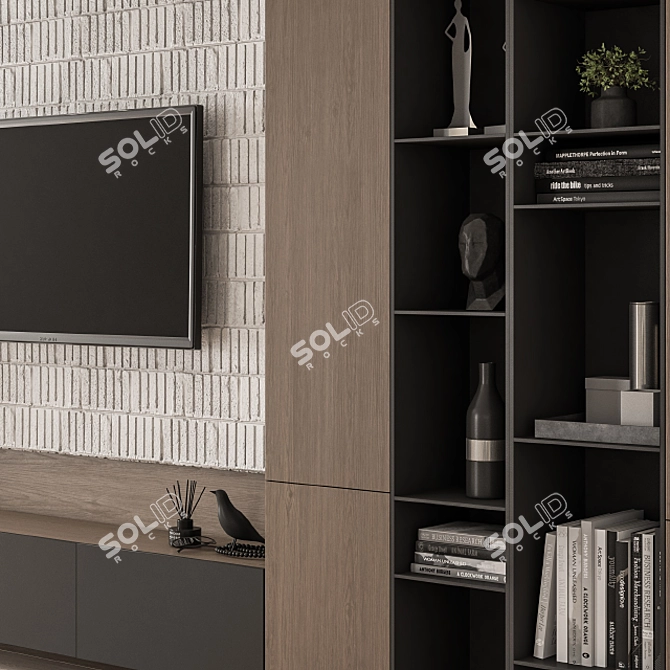 Modern Concrete and Wood TV Wall 3D model image 6