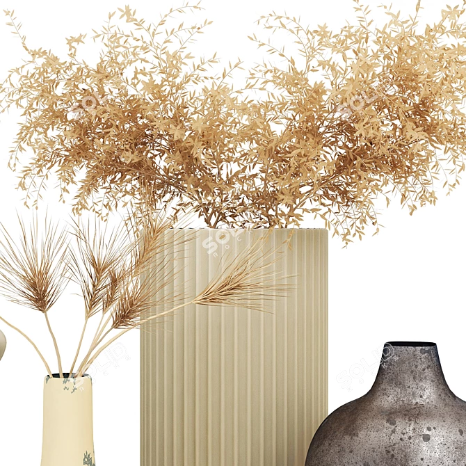 Decorative Vase Set with Dried Flowers 3D model image 3