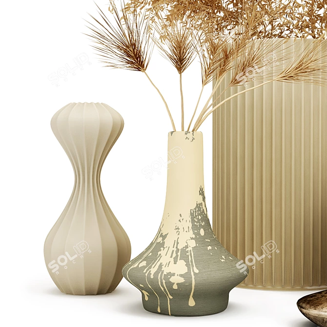 Decorative Vase Set with Dried Flowers 3D model image 4