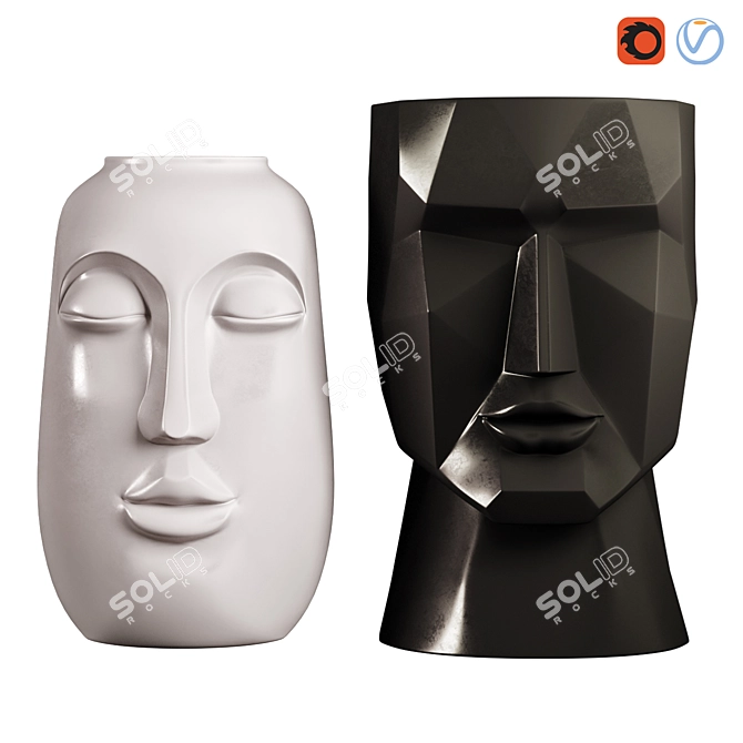 Modern Face Vases, Set of 2 3D model image 1