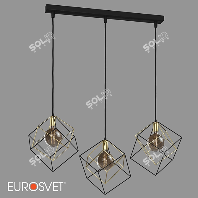 Industrial Loft Pendant Lamp with Black and Gold Shades 3D model image 1