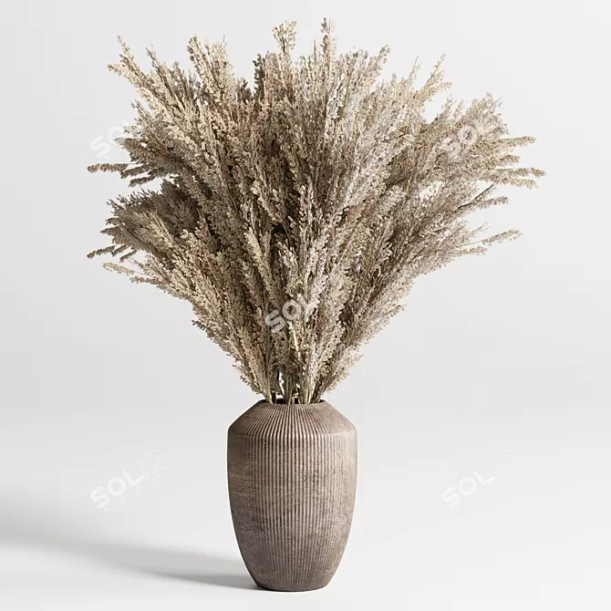 Rustic Lavender Bouquet in Old Wood Vase 3D model image 1